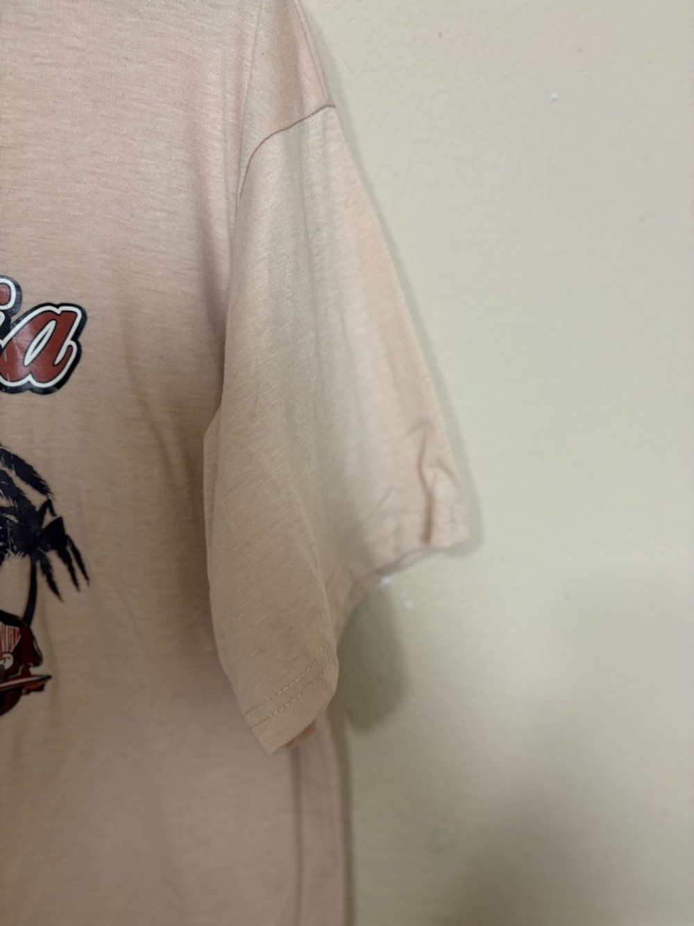 SHEIN Beige California Graphic Short-Sleeve Crew Beck CottonTee Size XS - Picture 5 of 12